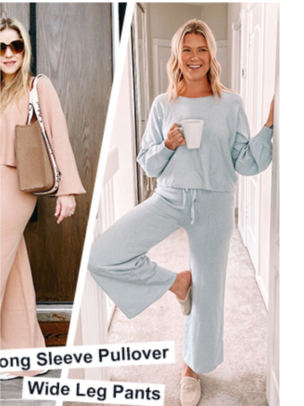 Light Blue Long Sleeve Pullover & Wide Leg Pants Set Lounge Cozy S New Anrabess